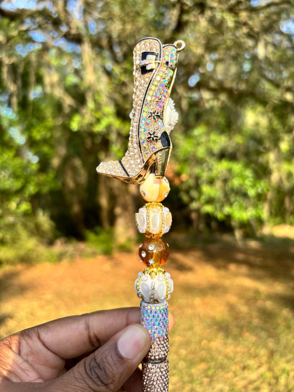 Handcrafted Gold  Rhinestone Crystal Embellished High Heel Charm Pen - Picture 2 of 4